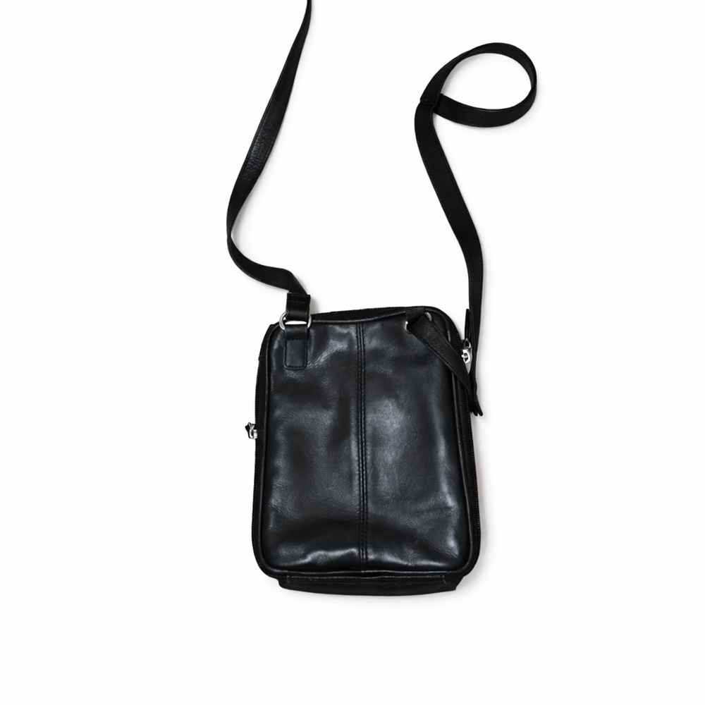 Fossil Black Leather Crossbody Bag Adjustable Strap Multi Zip - Picture 5 of 7